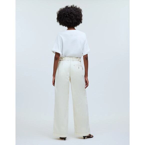 Madewell Button Tab Pants Wide Legs High Rise Denim Antique Cream NWT Size 10 - Picture 4 of 14